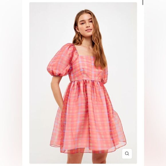 NEW ENDLESS ROSE Checkered Babydoll Mini Dress - Picture 1 of 3